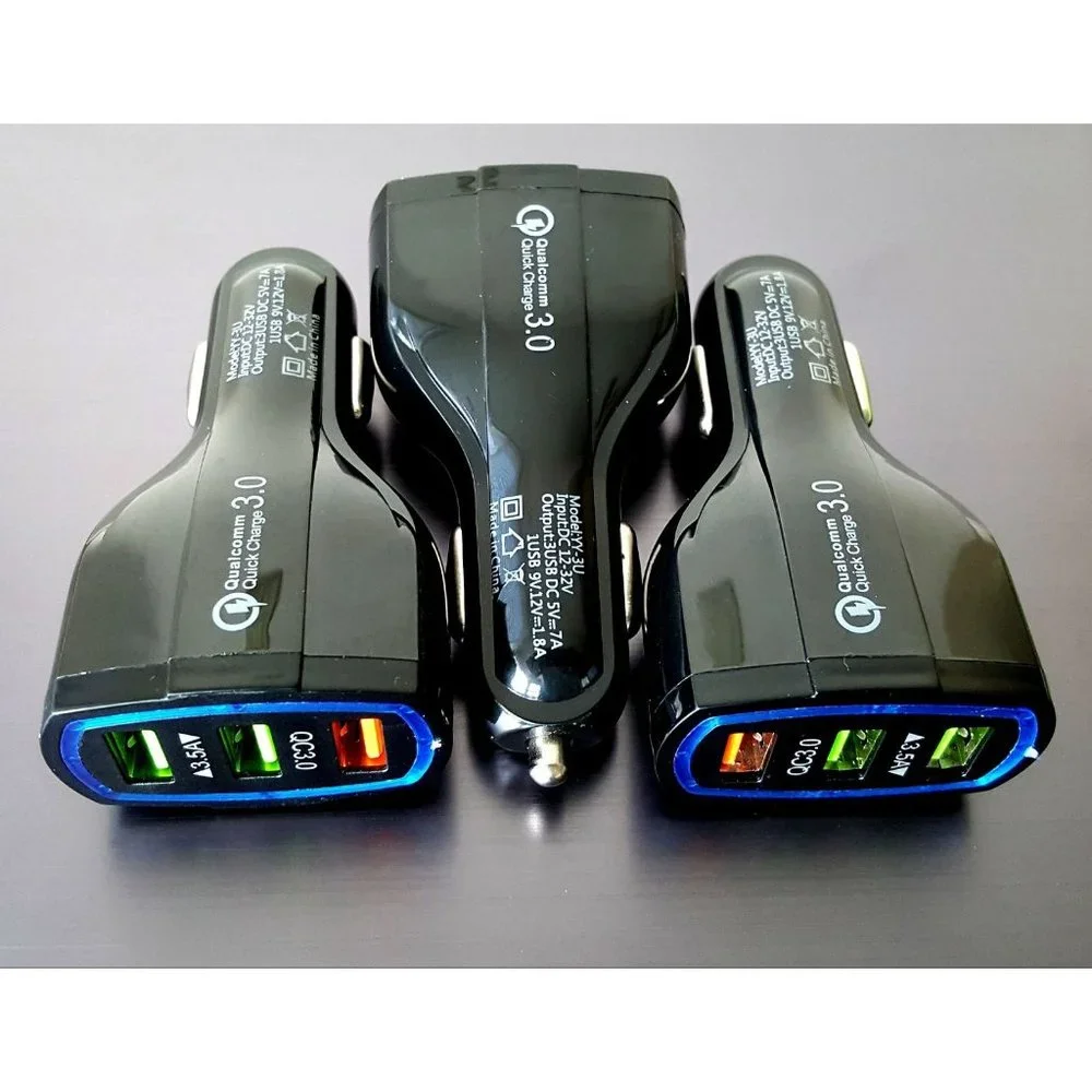 3 X Black Car Chargers 3 port QC Quick Charge - Picture 1 of 3